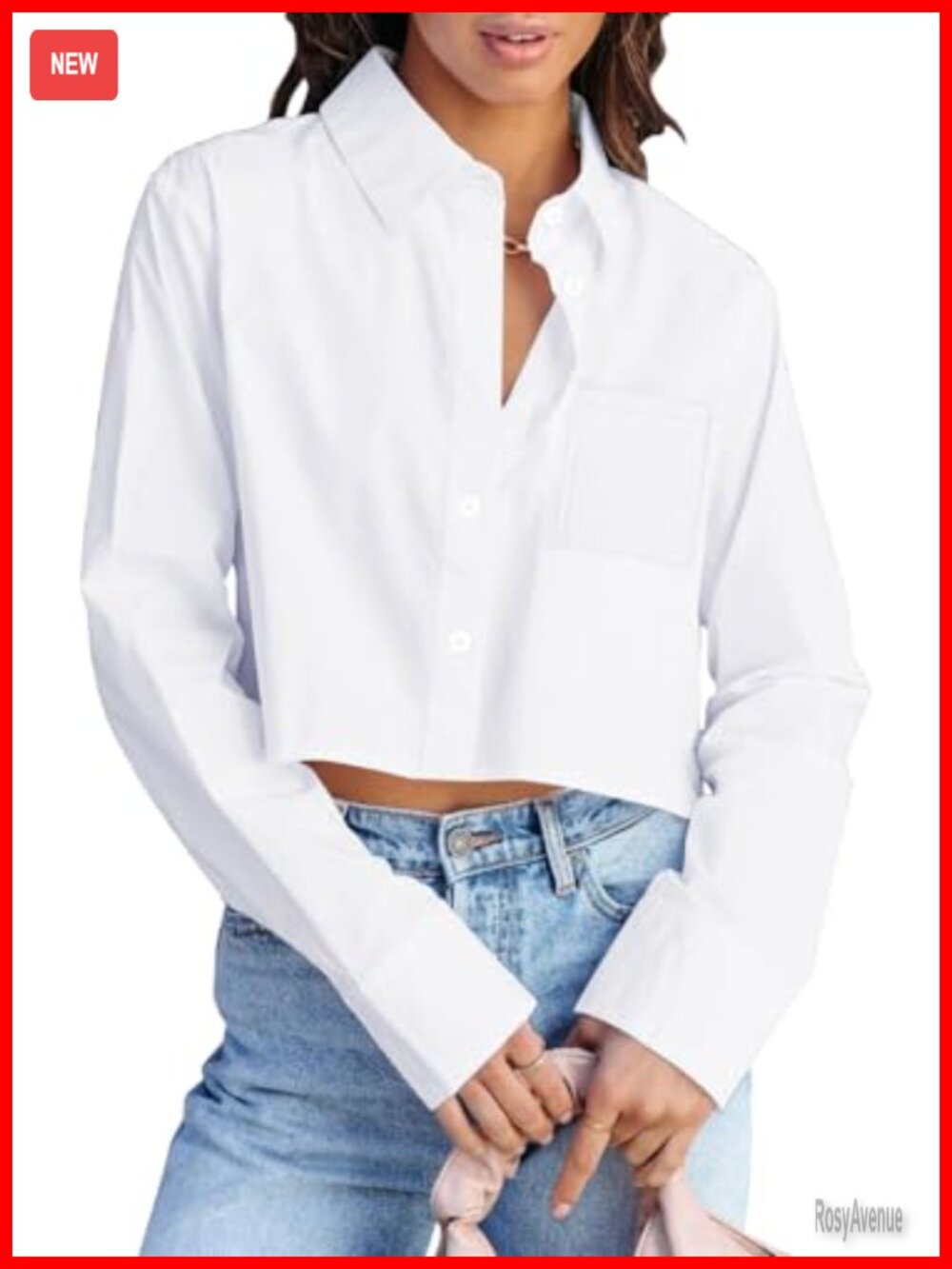 Women's Cropped Long Sleeve Button Down Blouse Casual Loose Fit Top